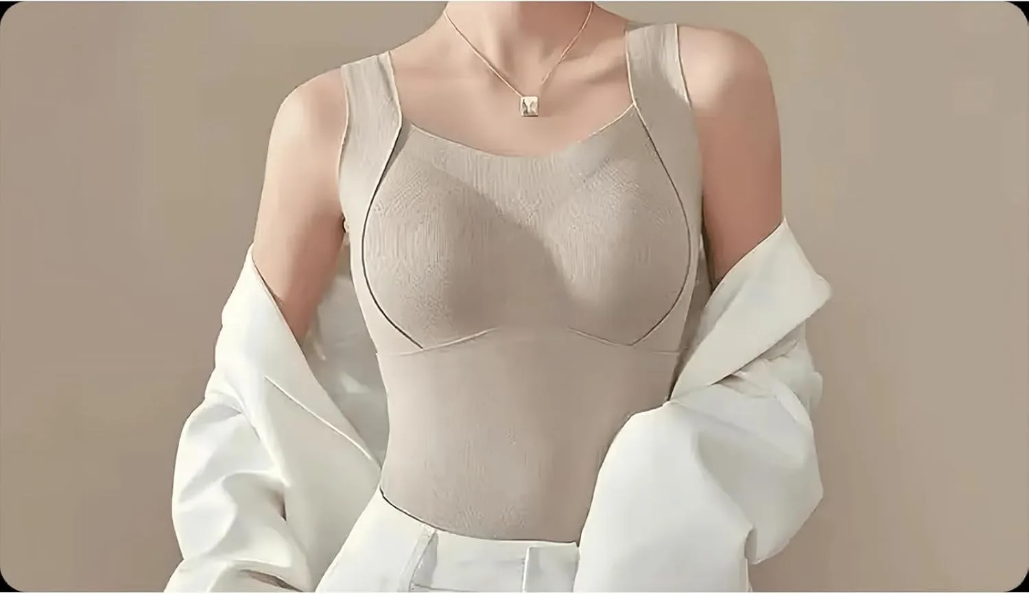 Утепленный топ с бралеттом, 2 в 1 женский термотоп, Cashmere Silk бралетт GENERIC, хаки — фото 3