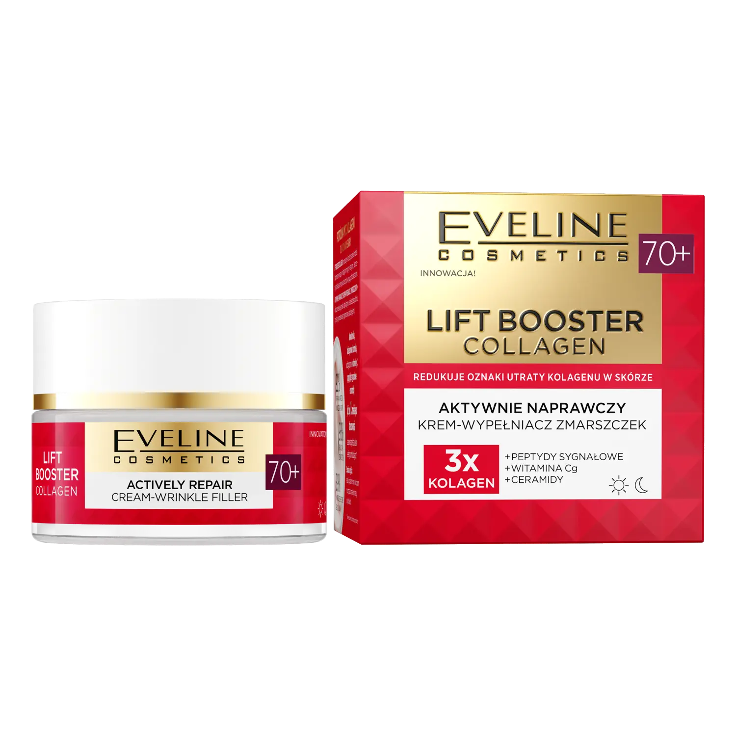 

Активно восстанавливающий крем-филлер против морщин для лица 70+ Eveline Cosmetics Lift Booster Collagen, 50 мл