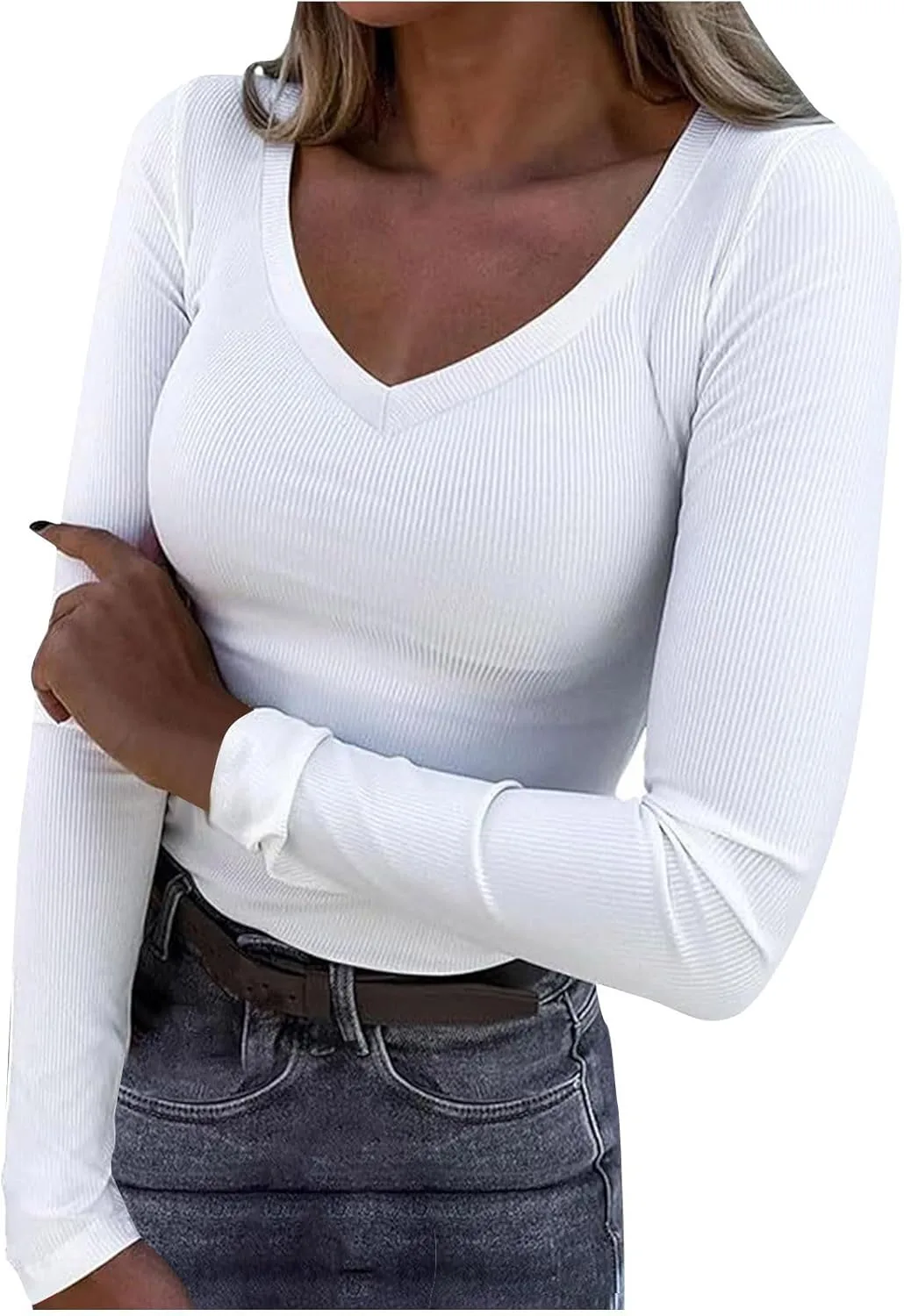 

Длинный свитер для женщин V-образный вырез базовый топ