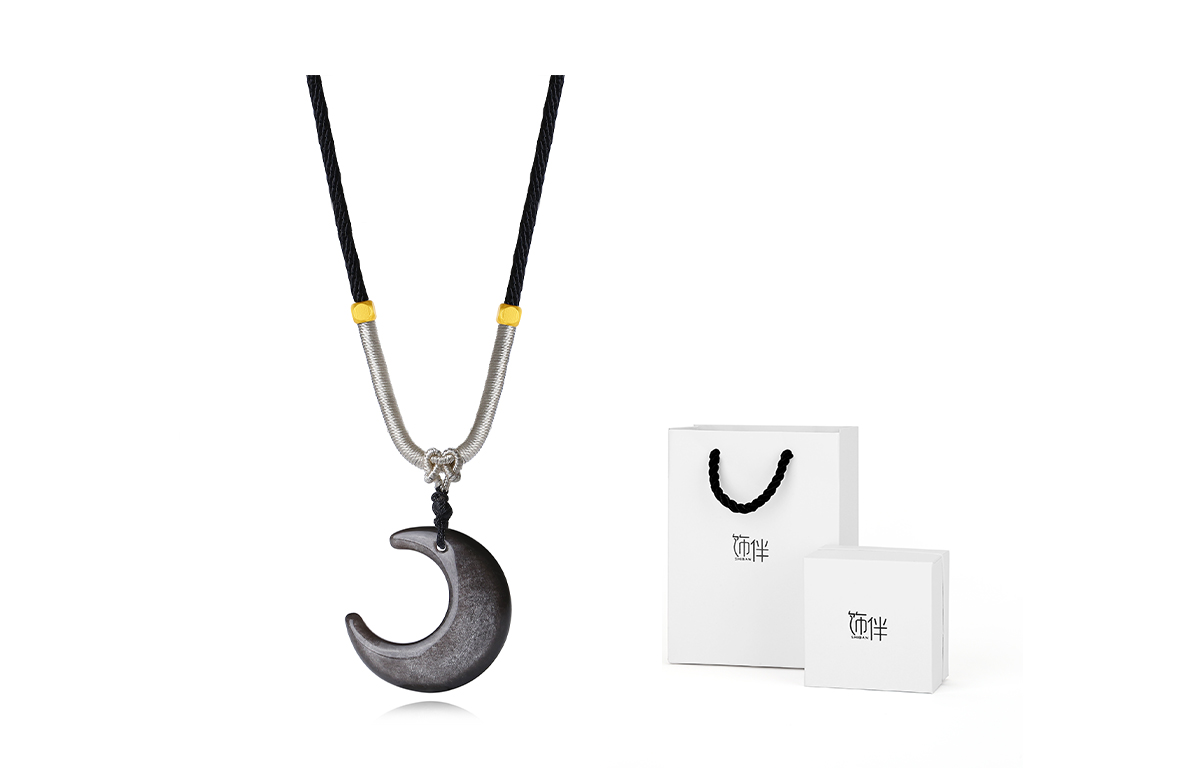 

Искусственные стеклянные кошачьи глазки кулоны unisex Shiban, Moon Necklace (Obsidian)