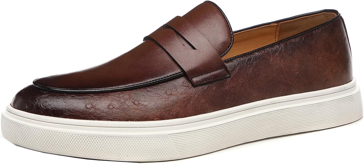 

Мужские кожаные пенни-лоферы с толстой подошвой, без шнурков, деловые повседневные туфли, уличная обувь для ходьбы Generic, коричневый