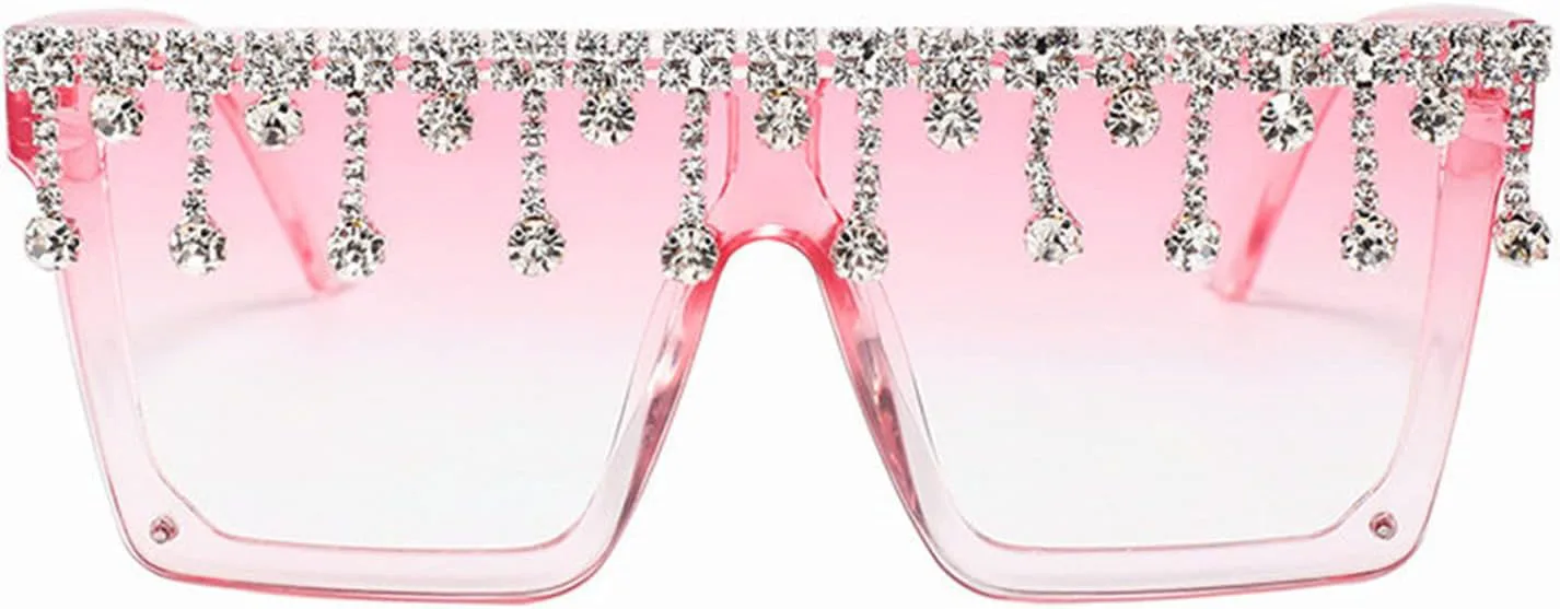 

Солнцезащитные очки Willochra класса люкс с плоской верхней частью, украшенные стразами, с крупными бриллиантами, модные очки для вечеринок и женщин, Pink