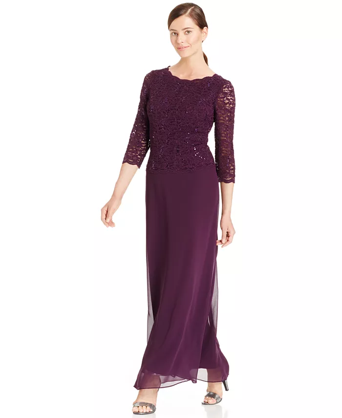 

Женское кружевное платье с пайетками Gown Alex Evenings, фиолетовый