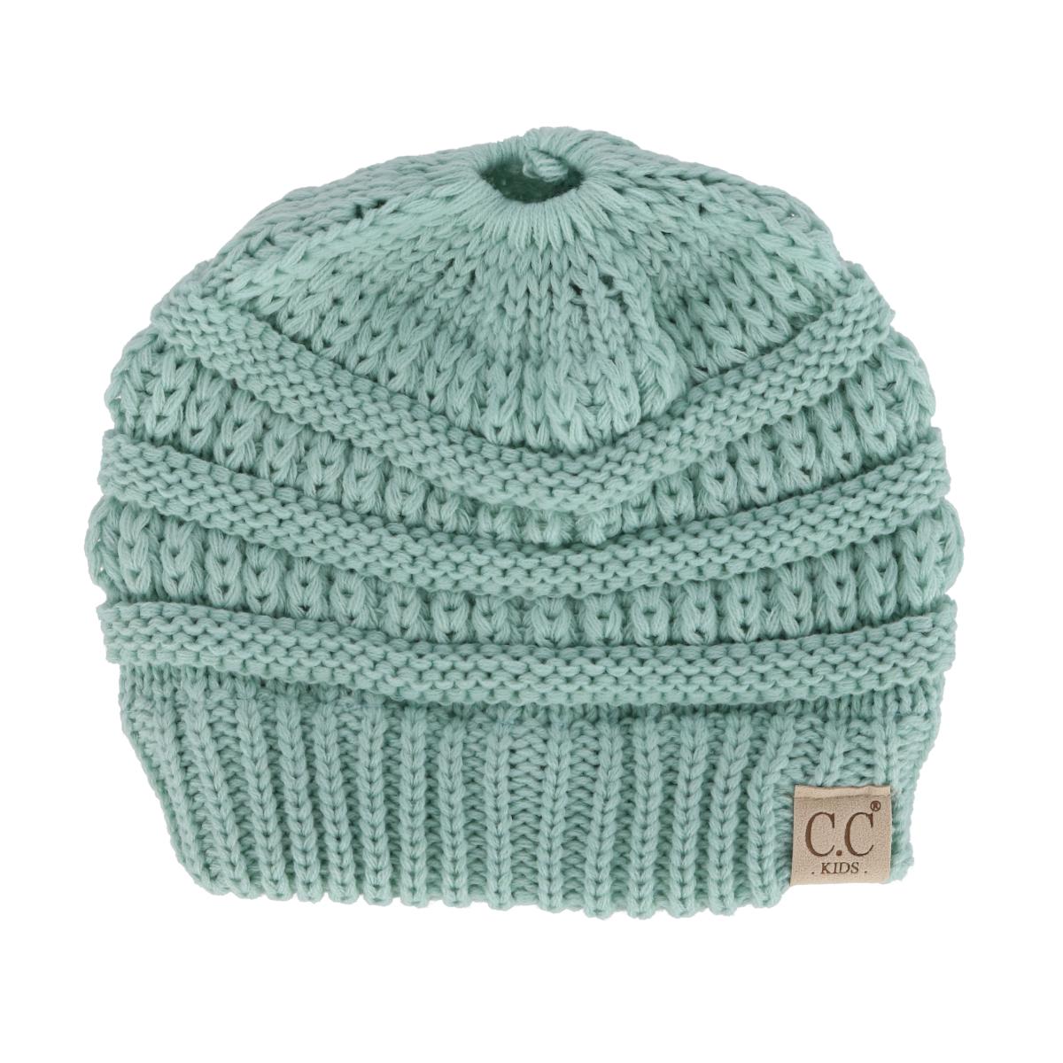 

Детская вязаная зимняя шапочка с косичками универсального размера C.C, мятный