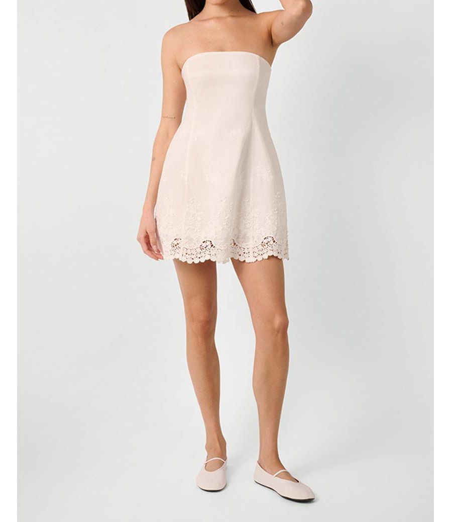 

Женское мини-платье без бретелей с баской WeWoreWhat, Ivory