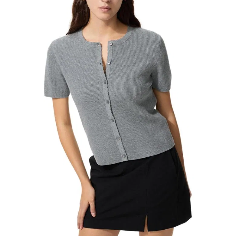 Кардиган женский SS26 Knitwear 04 Smoke Gray с круглым вырезом UNIQLO