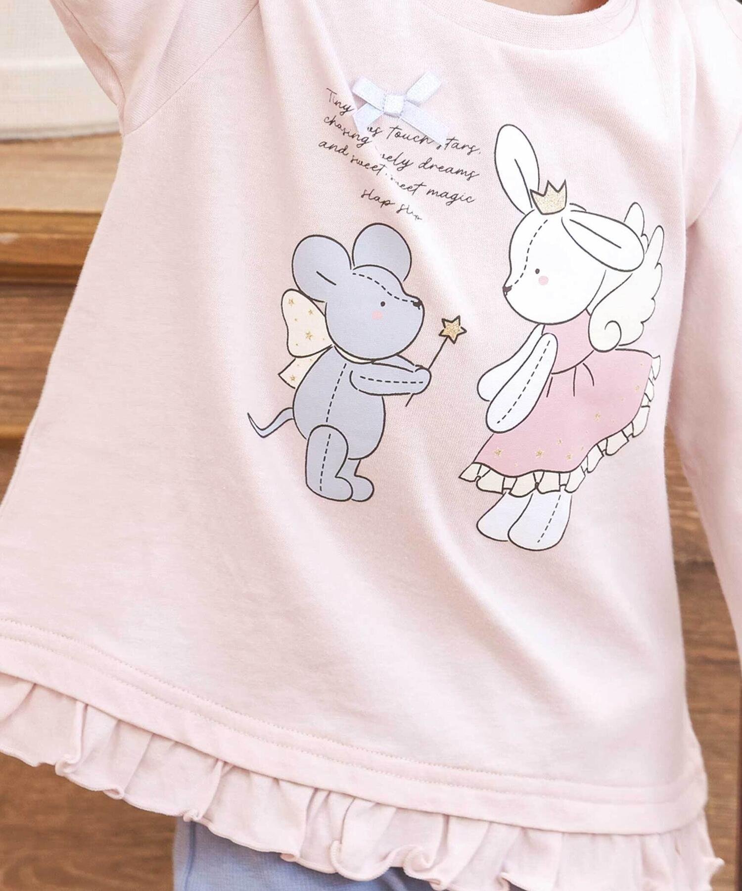 Детская футболка с длинными рукавами и ярким рисунком (80-130 см) SLAP SLIP, Light pink x rabbit ribbon x ruffled hem — фото 2