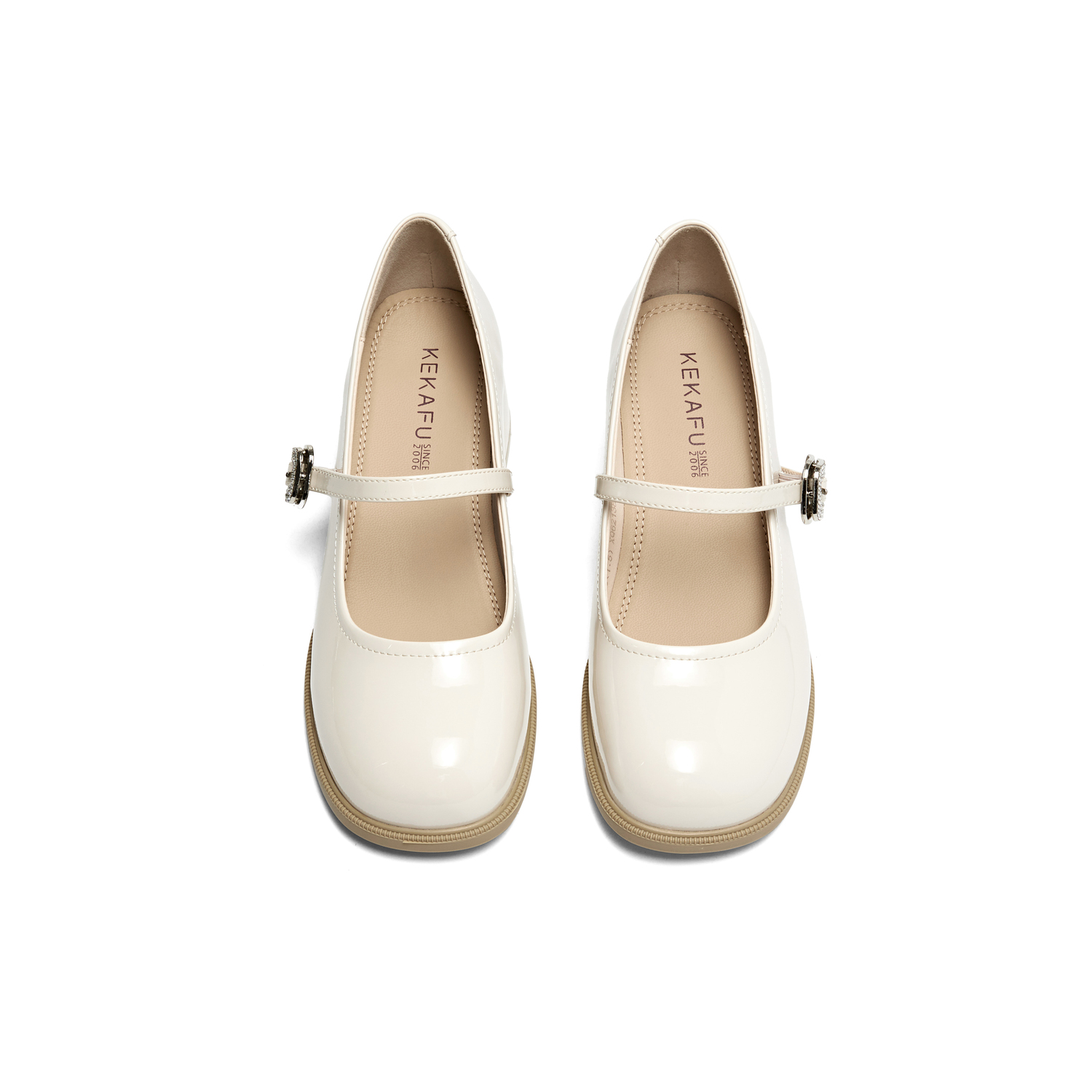 Туфли Мэри Джейн женские бежево-черные KEKAFU — фото 4