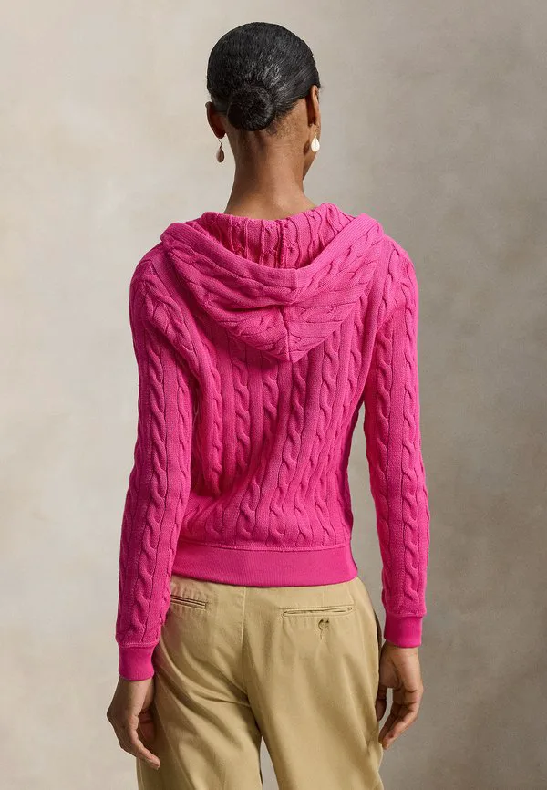Хлопковый кардиган-худи на молнии с косами Polo Ralph Lauren, Accent Pink — фото 3
