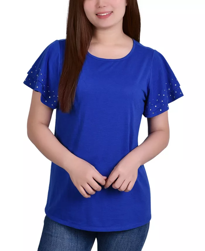 

Миниатюрный топ с короткими рукавами и заклепками NY Collection, синий