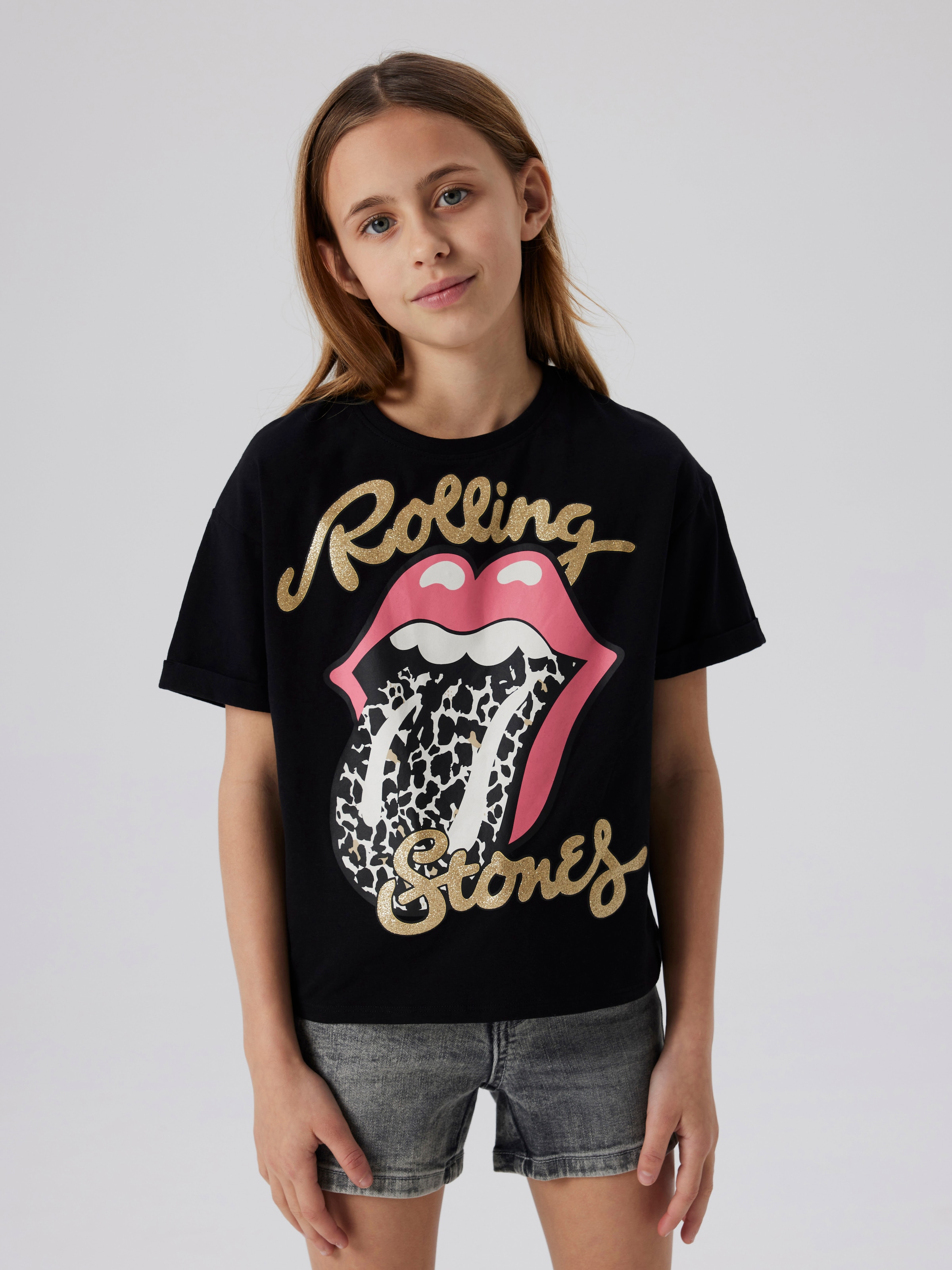 NAME IT Футболка 'NKFFarda Rolling Stones' в черном цвете — фото 3