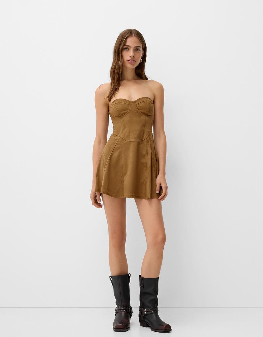 

Мини-Платье из искусственной замши Bershka, коричневый