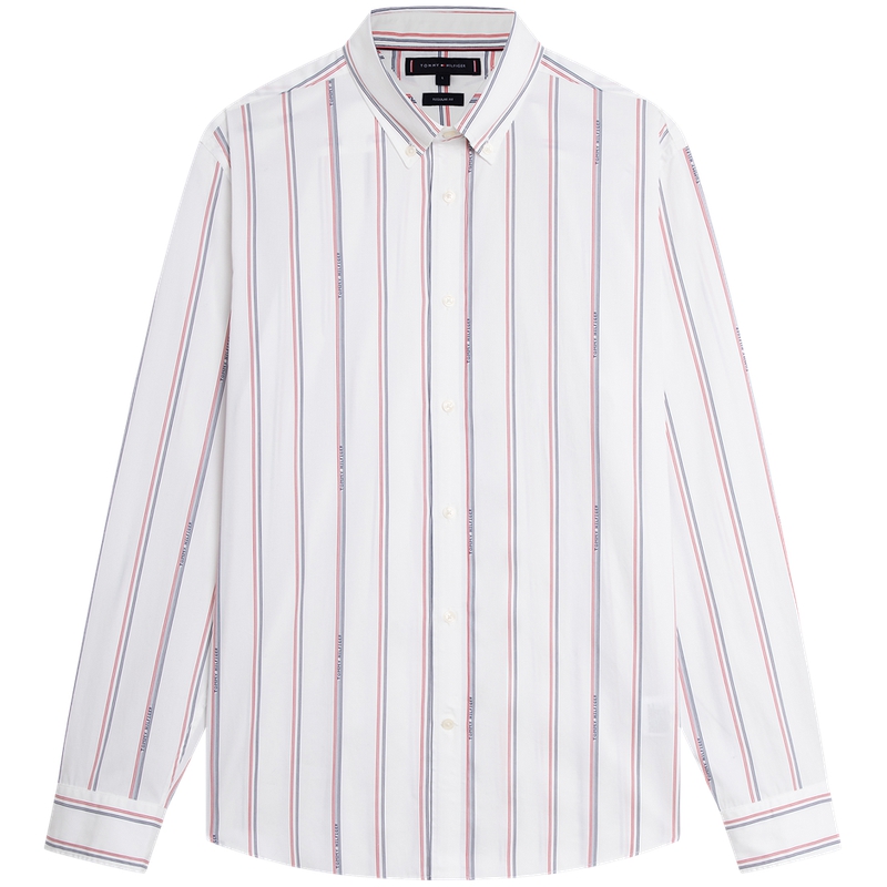 Tommy Hilfiger Мужская рубашка: красные, синие, белые в полоску, с отворотом 0K4, средней толщины, другие цвета