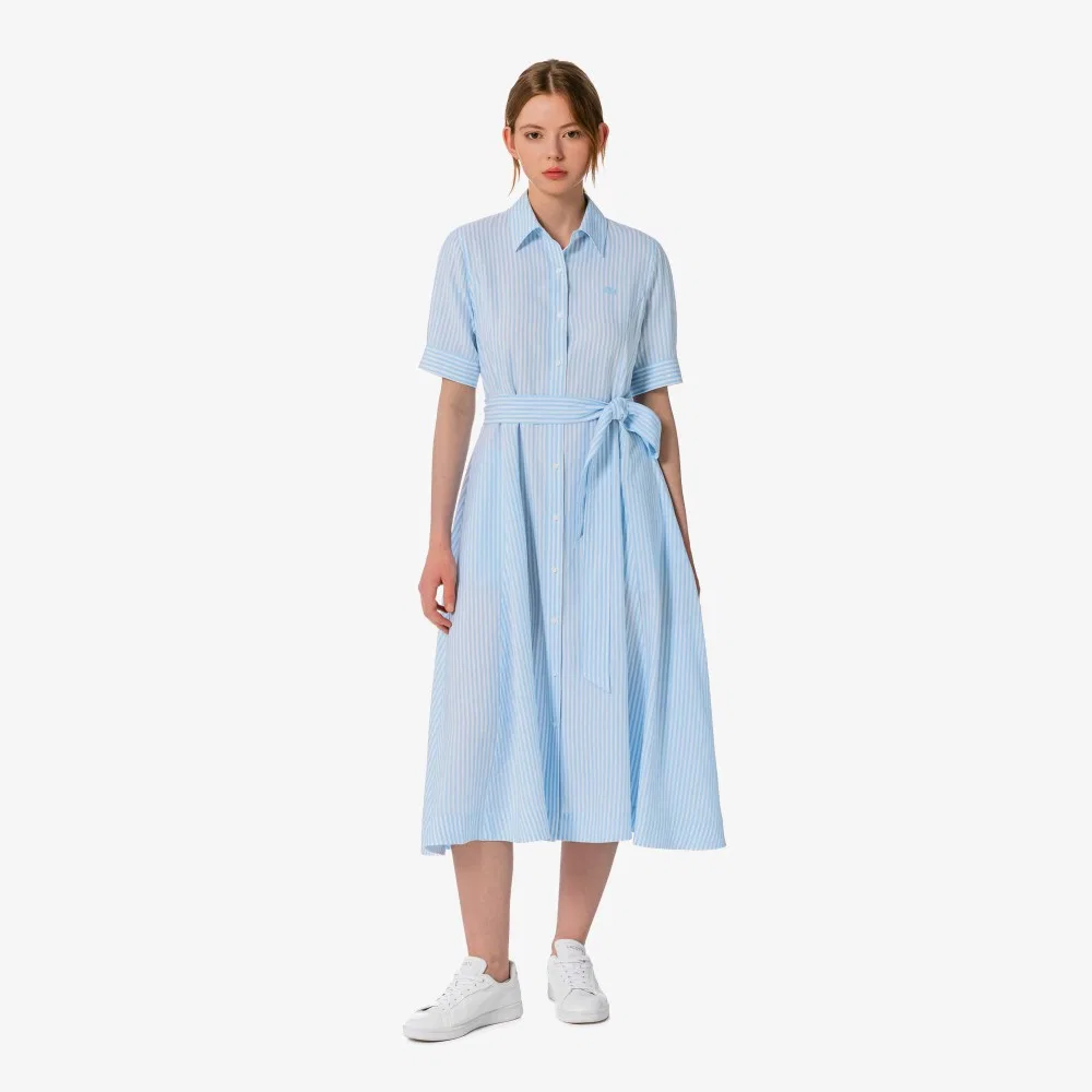 Платье-рубашка Lacoste льняное серо-голубое