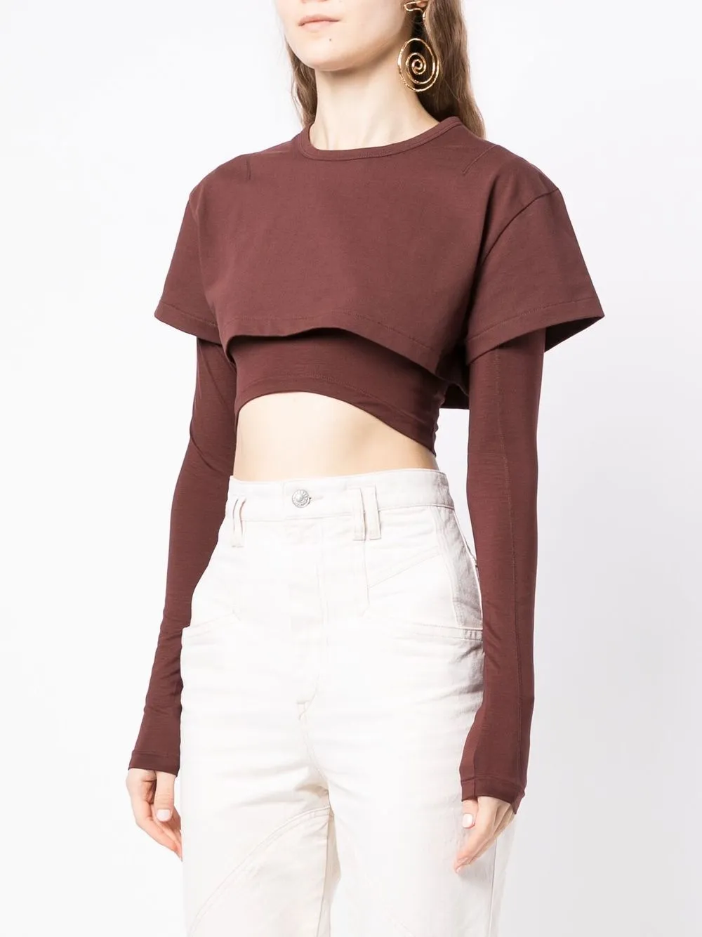 Многослойный топ Le Double T-shirt JACQUEMUS, коричневый — фото 3