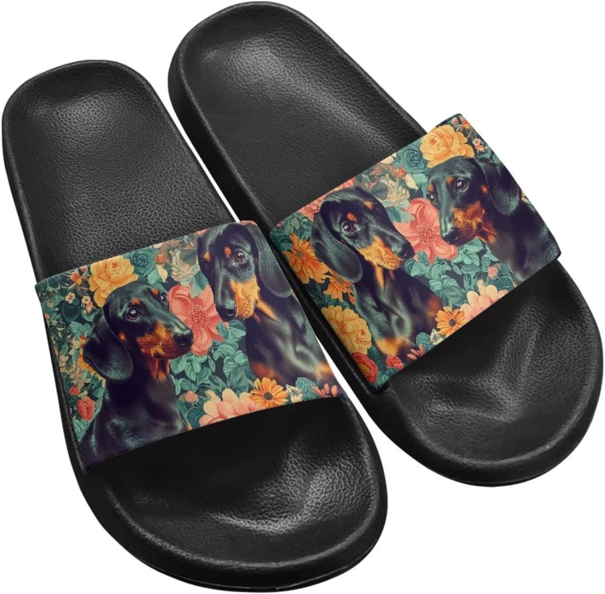 

Унисекс сланцы Binienty с широким профилем для женщин и мужчин, однослойные шлепанцы, ультралегкая обувь для душа, противоскользящие, Dachshund Boho Floral