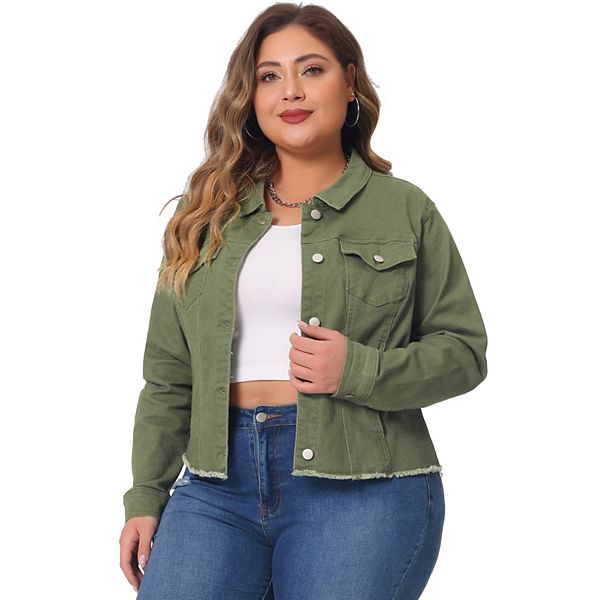 

Женская джинсовая куртка plus size classic Agnes Orinda, Green