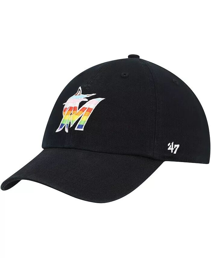 

Мужская черная регулируемая кепка Miami Marlins Team Pride Clean Up '47 Brand, черный