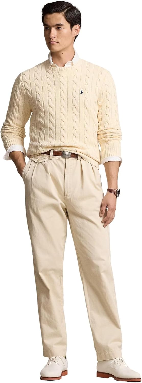 Polo Ralph Lauren мужской свитер из хлопка с косой вязкой, Ralph Lauren Cream — фото 3