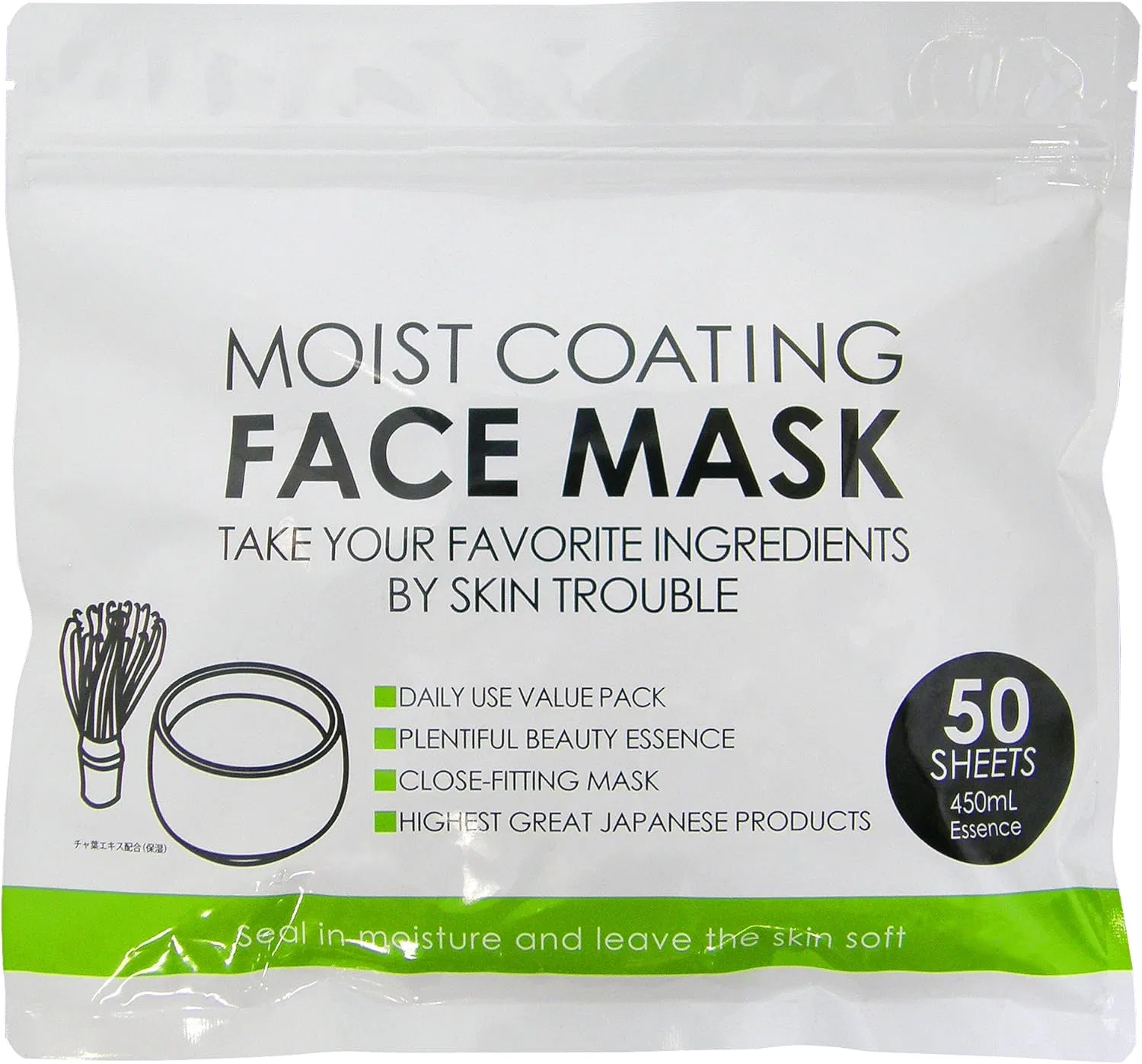 Маска для лица листовая Moist Coating с матчей, 50 шт × 24 набора — фото 2