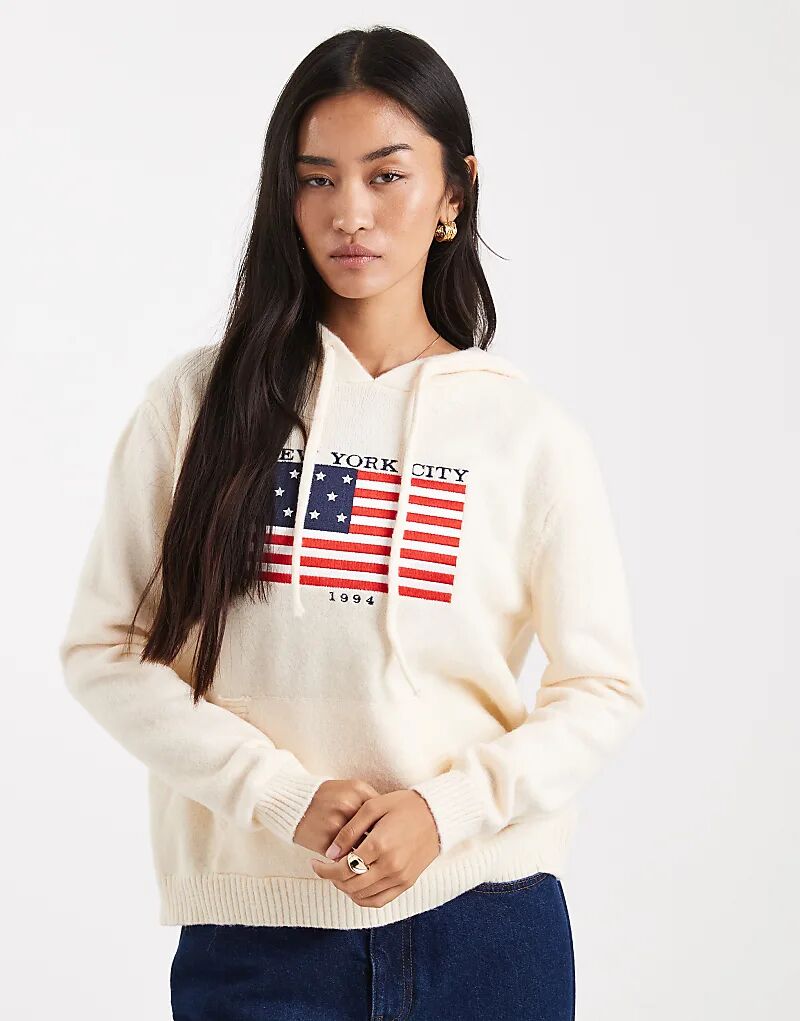 

Толстовка Daisy Street с капюшоном в широкую резинку, с аппликацией флага и вышивкой кремового цвета