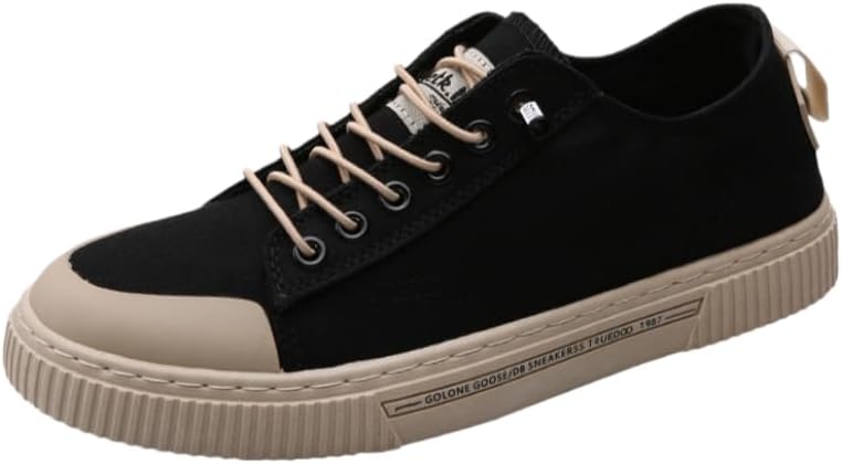 

Модные мужские кеды из холщовой ткани - шнурованные, с плоской подошвой, круглым носком, повседневные кроссовки с резиновой подошвой - удобные и легкие - подходят для всех сезонов Hoalox, черный