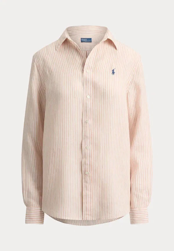 Классическая льняная рубашка в полоску с пуговицами Polo Ralph Lauren, сиренево-белый — фото 4