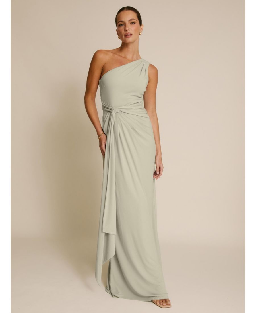 

Женское платье подружки невесты с одним открытым плечом и драпировкой из эластичной ткани Six Stories, Sage
