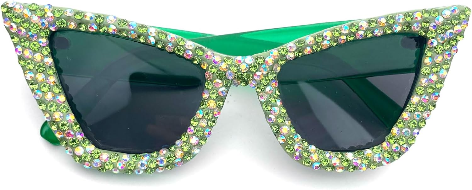

Разноцветные солнцезащитные очки с бриллиантами для женщин, треугольные солнцезащитные очки со стразами, большие женские блестящие солнцезащитные очки «кошачий глаз» для вечеринок mincl, Green