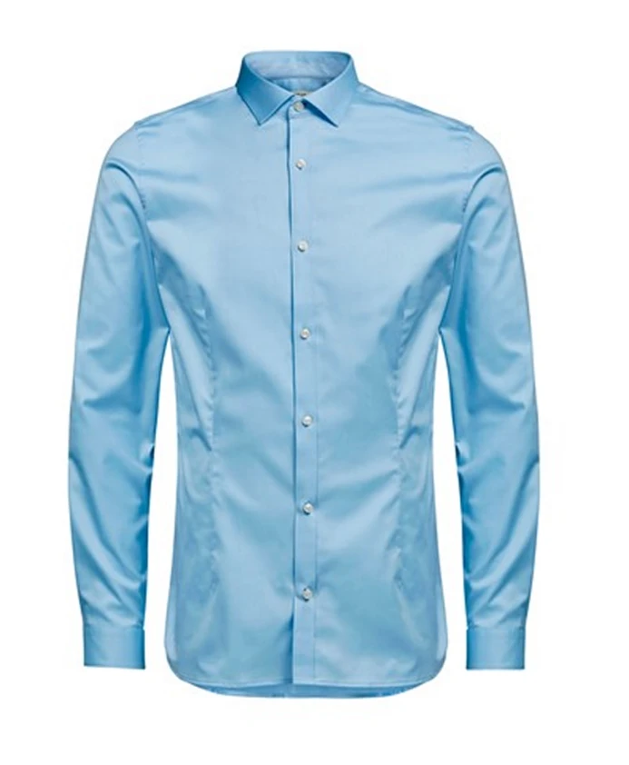 

Эластичная хлопковая повседневная рубашка с французским воротником. Jack & Jones, синий