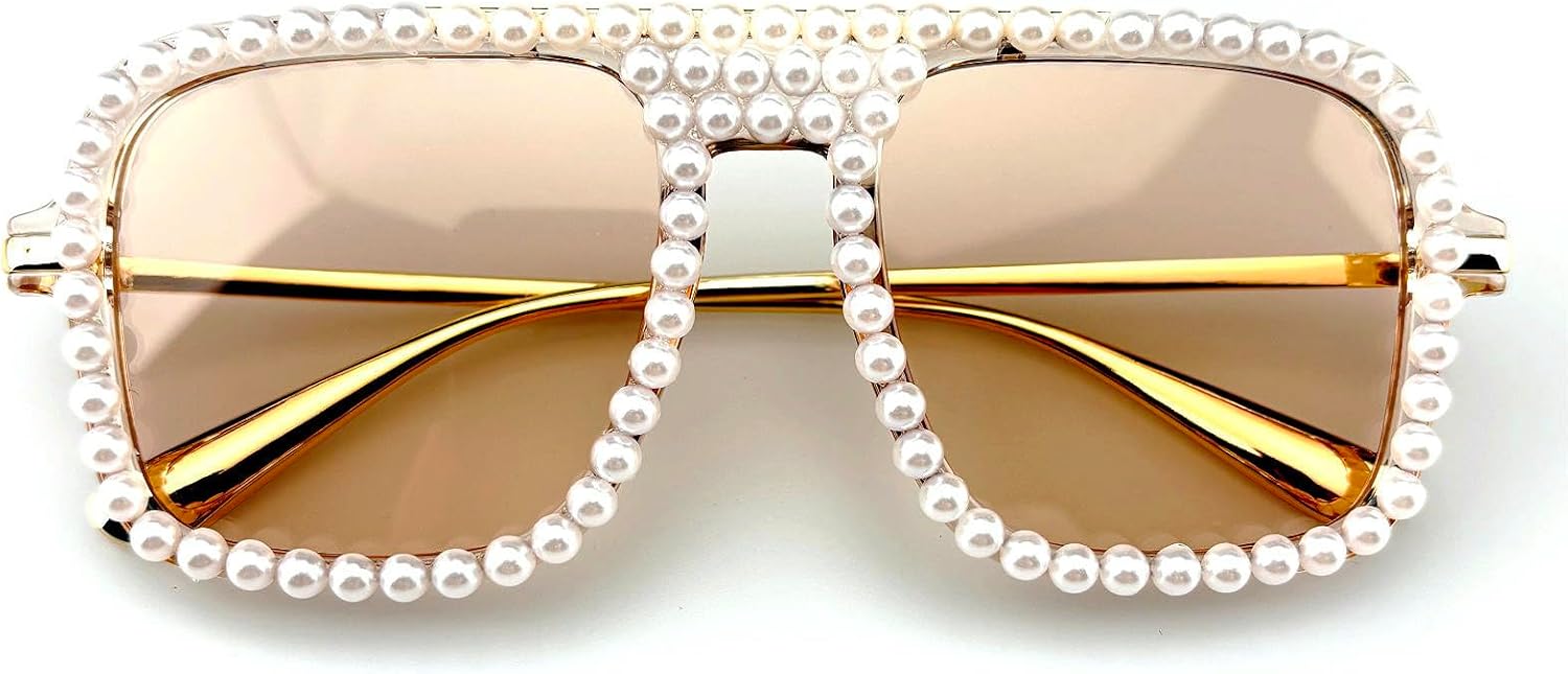 

Ретро-солнцезащитные очки квадратной формы для женщин, очки-пилот, женские солнцезащитные очки с жемчужным блеском, винтажные очки 70-х годов с защитой от УФ-излучения mincl, Champagne