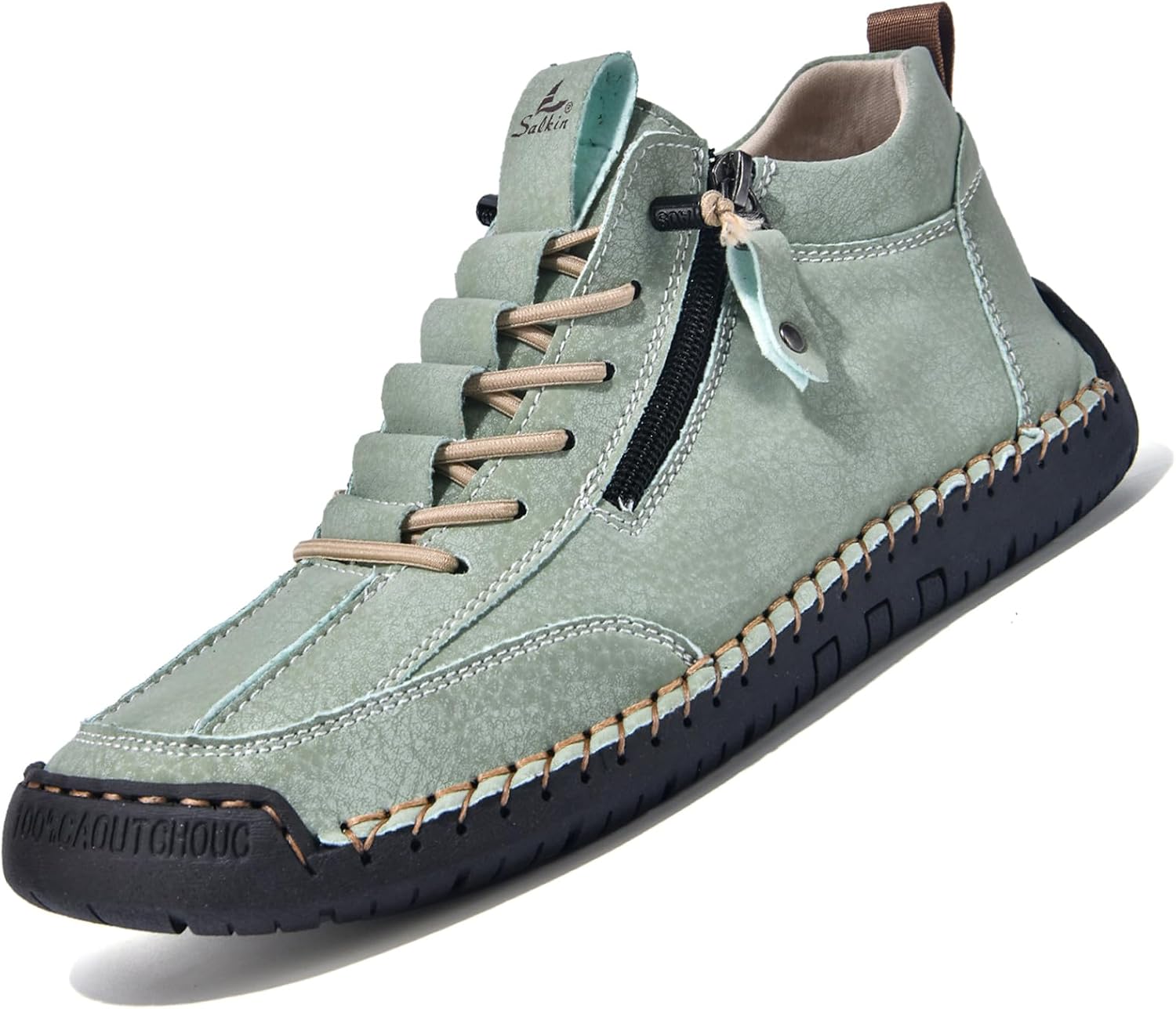 

Мужские повседневные кожаные ботинки Чукка на щиколотку Средние по высоте Ручная работа С боковой молнией Слипоны Лоферы Легкие ботинки для ходьбы и вождения Devileyeze, зеленый