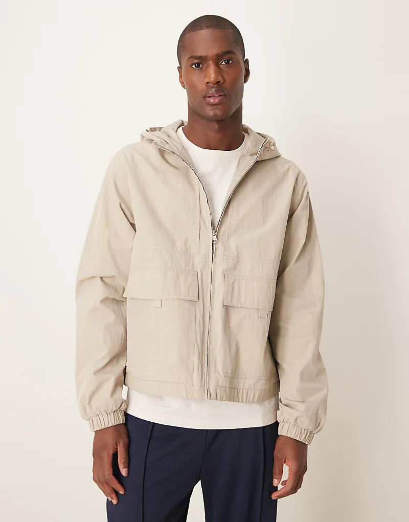 

Куртка-ветровка с капюшоном в каменном цвете ASOS DESIGN