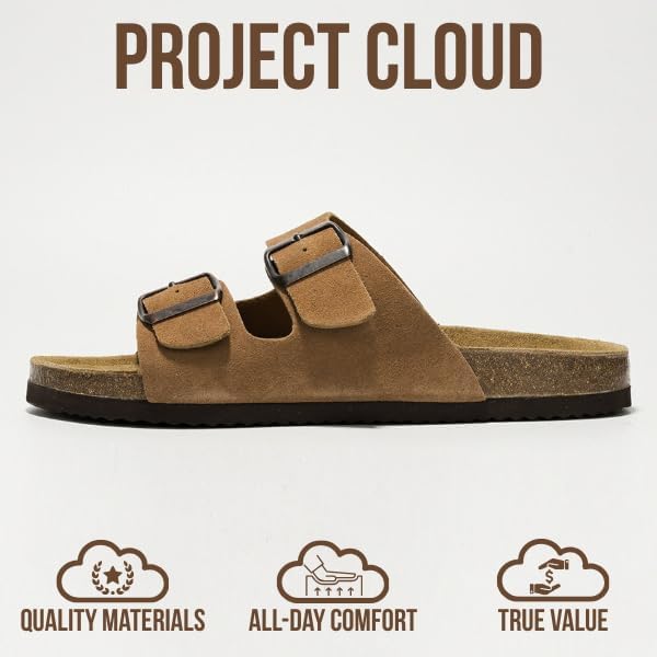 Мужские сандалии Project Cloud из 100 натуральной кожи с амортизирующей стелькой из натуральной пробки, сандалии с двумя ремешками и пряжками, летние нескользящие (Heritage), светло-коричневый — фото 3