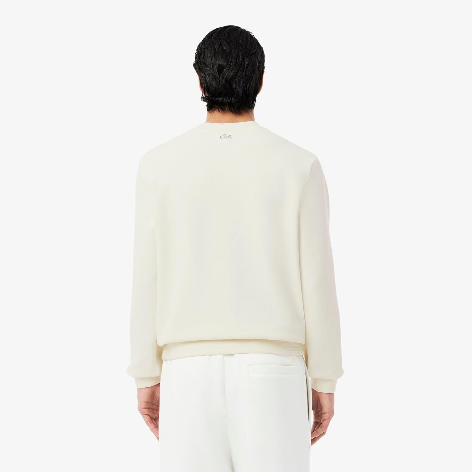 Мужская официальная толстовка LACOSTE с двусторонним круглым вырезом и вышивкой лавровым узором в тон, белый — фото 3