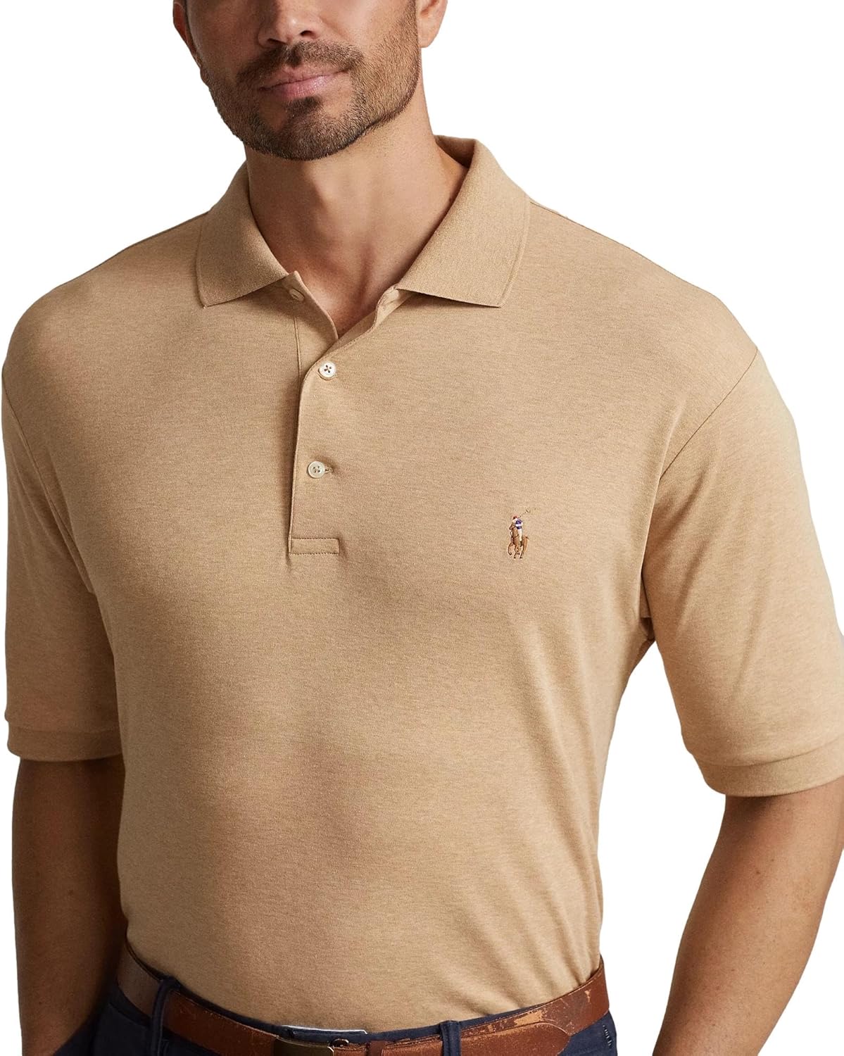POLO RALPH LAUREN мужская с вышивкой, Camel Heather With Signature Multicoloured Pony — фото 4