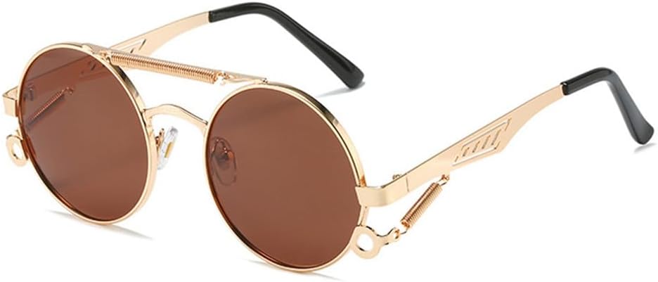 

Металлические солнцезащитные очки с двойной перемычкой, круглые, женские, с градиентным зеркальным покрытием, мужские, в стиле панк, весенние солнцезащитные очки FYTUP, Golden Tea