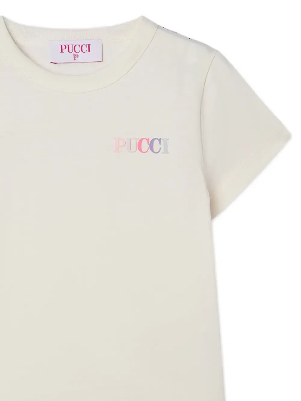 Футболка с вышивкой, логотипом и оборками Pucci Junior, бежевый — фото 3