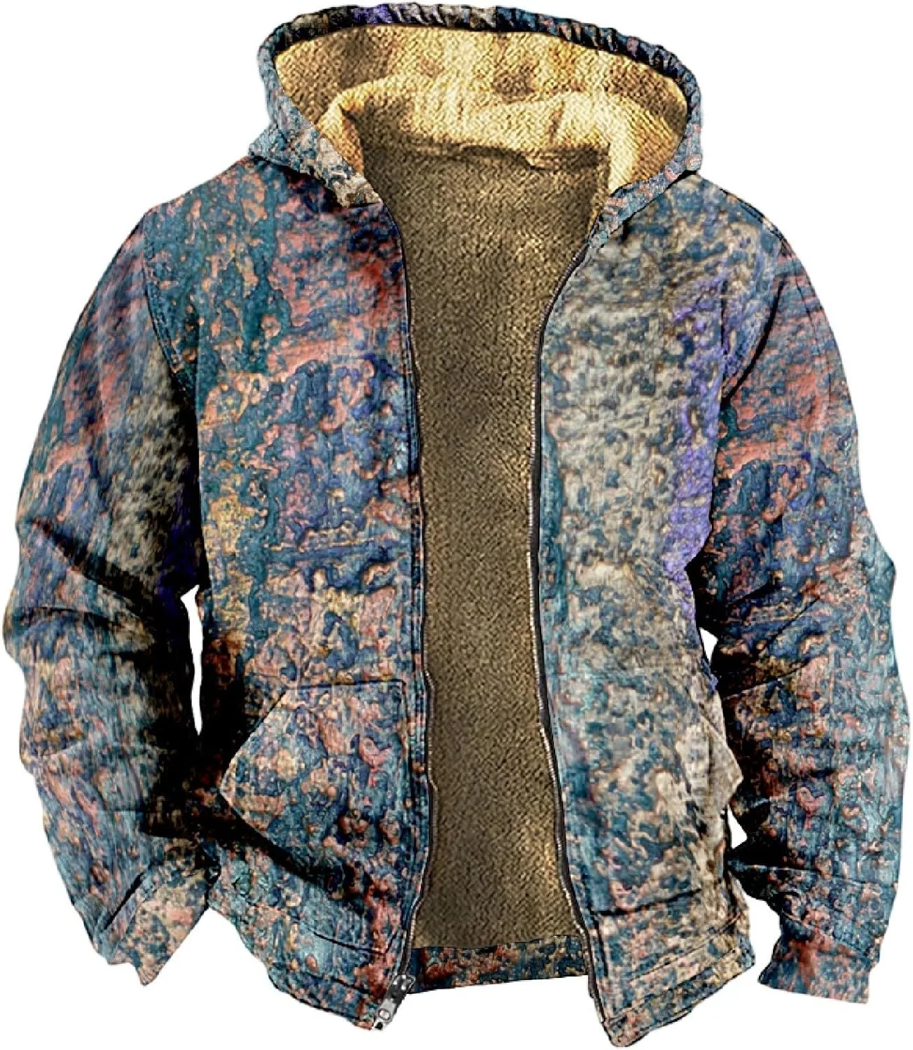 Куртка Sherpa мужская, теплая флисовая, в клетку, с капюшоном, на молнии, зимняя худи, удобная повседневная куртка с карманами Generic, серый