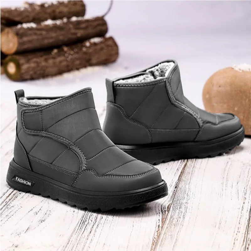 Мужские зимние ботинки Snow Boots водонепроницаемые, утепленные мехом, теплые ботинки до щиколотки, с застежкой-липучкой, удобные для ходьбы на улице Hhhchpm, серый — фото 4