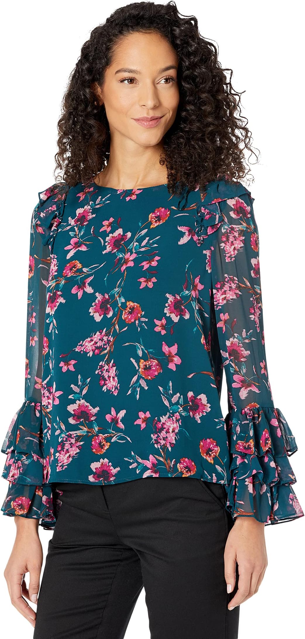 

Пуловер CeCe Long Sleeve Floral Moment Blouse w/ Ruffle Cuff, цвет Vivid Teal