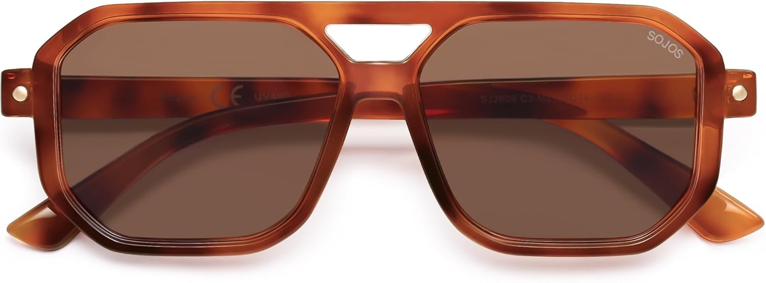 

Солнцезащитные очки-авиаторы SOJOS Retro Polarized Square Aviator для женщин и мужчин, винтажный стиль 70-х, защита от УФ-излучения UV400, модель SJ2609, Brown Pattern Brown Lens