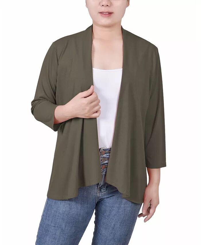 

Женский однотонный кардиган с рукавами 3/4 NY Collection, коричневый/бежевый