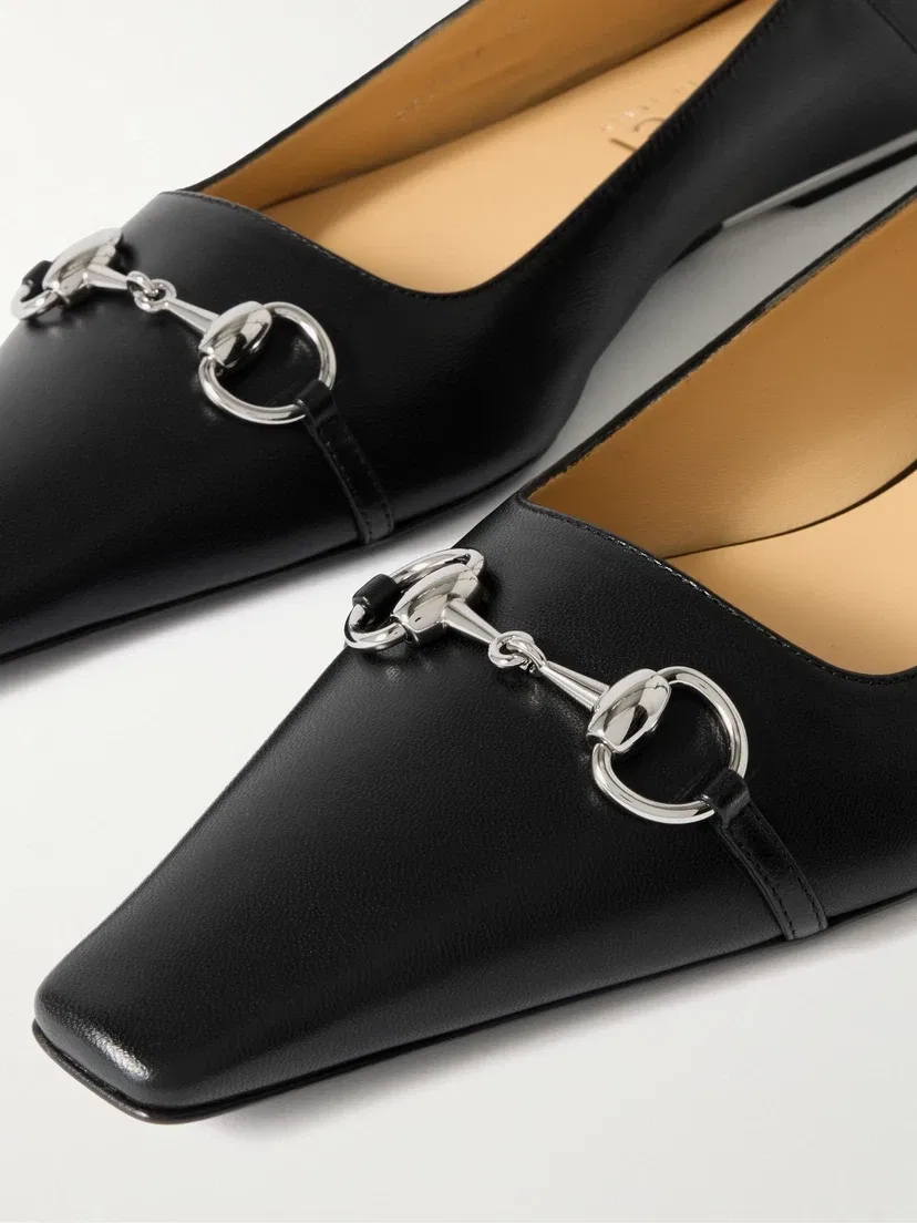 Балетки Vittoria из кожи, украшенные деталями Horsebit, со складной пяткой GUCCI, черный — фото 4