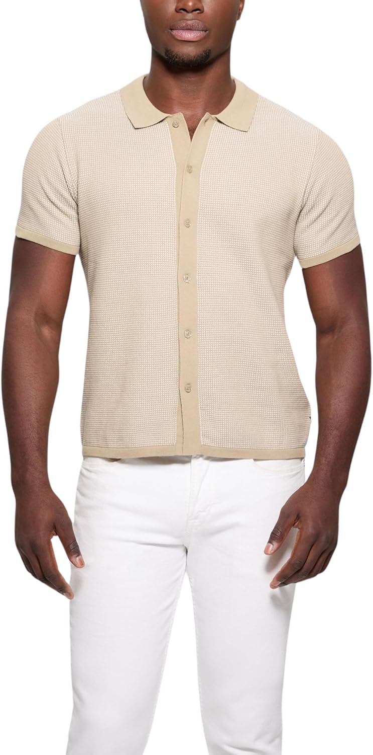 

GUESS Мужская короткая рукав Highland Textured рубашка, Travertine Sand Multi