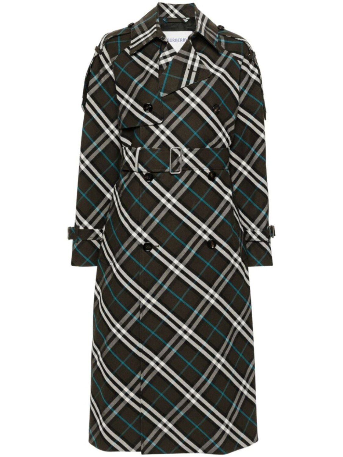 

Burberry клетчатый тренч с поясом, зеленый