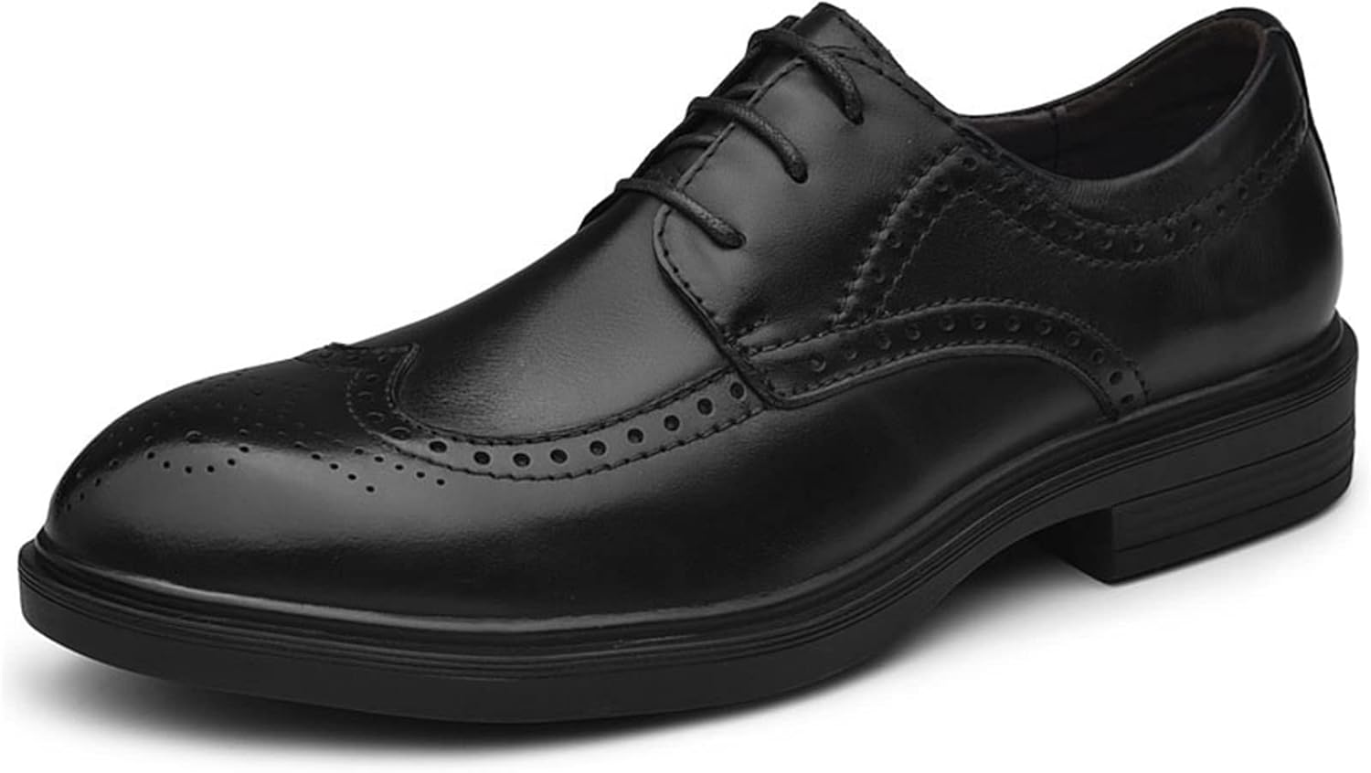 

Деловые мужские туфли с шнуровкой, круглым носком, вычерненной отделкой, декоративным перфорированием по краям, кожаные, с низким каблуком, противоскользящие, устойчивая подошва Xjsdjhount, черный
