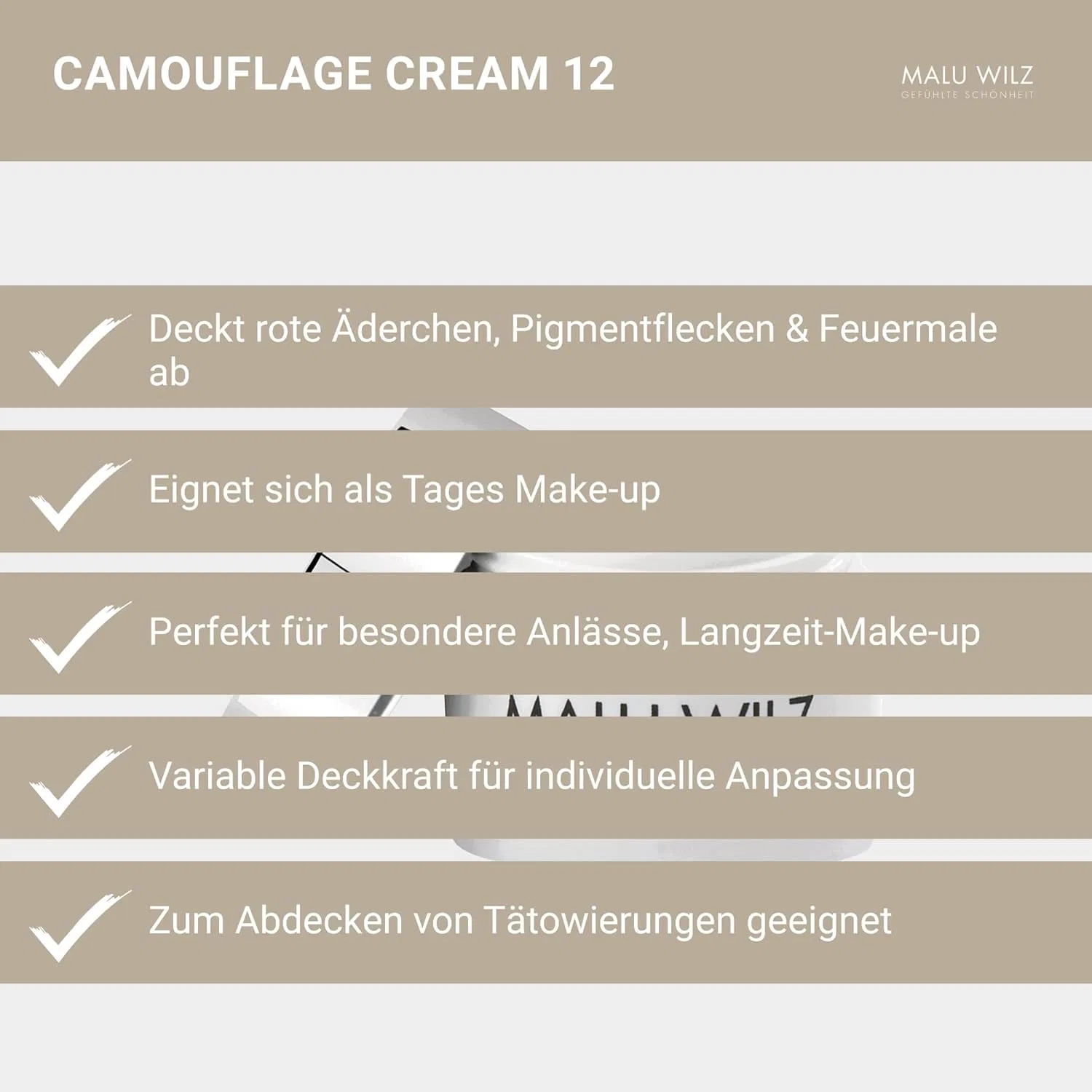 Маска для лица Malu Wilz — Камуфляжный «Camouflage Cream» №12 Light Olive Tree от, 5 г — фото 4