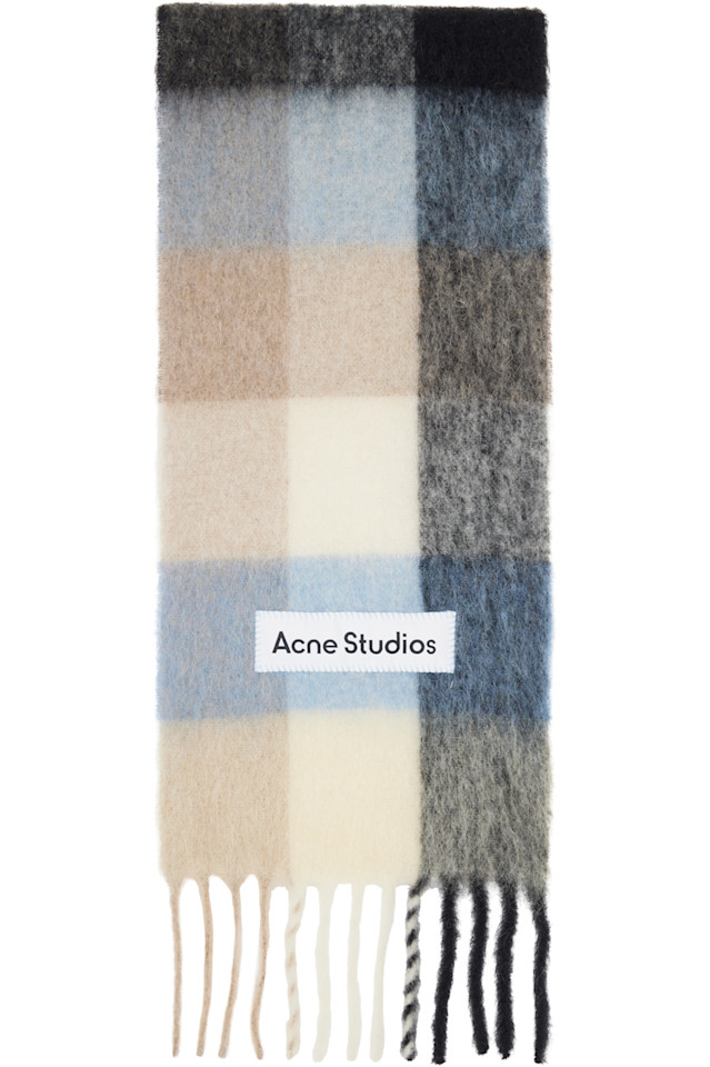 

Acne Studios Клетчатый шарф из мохера сине-бежевого цвета