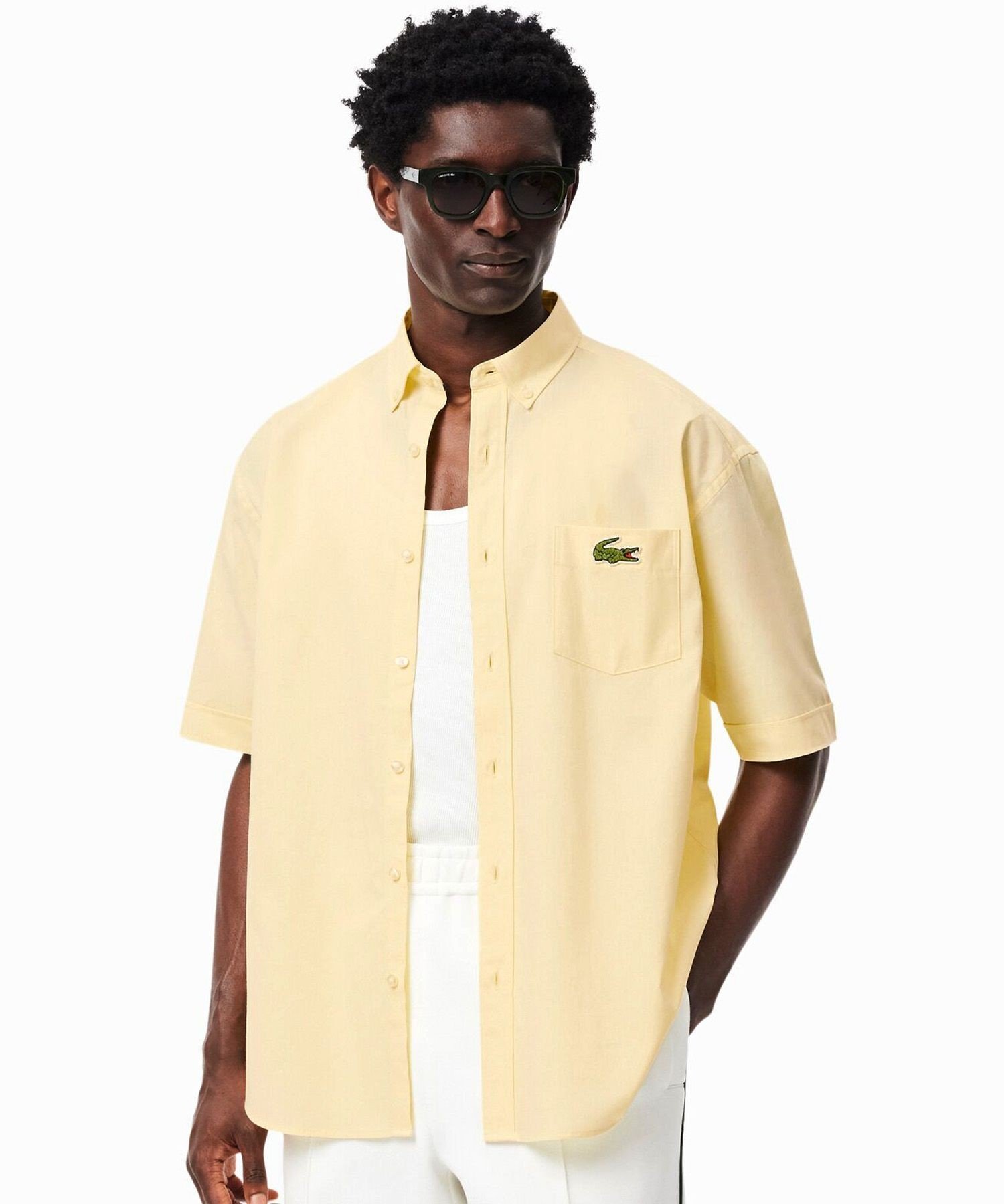 Рубашка с коротким рукавом и пуговицами из выстиранной оксфордской ткани LACOSTE, Yellow — фото 2
